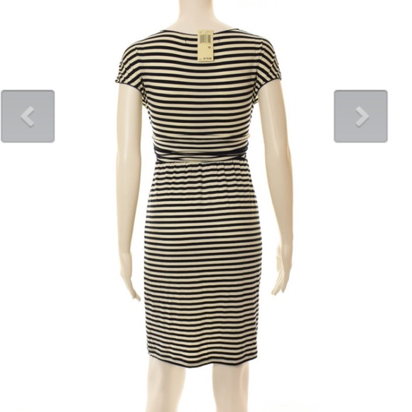 MAX STUDIO Cream and Black Striped Stretchy Dress - Picture 5 of 7